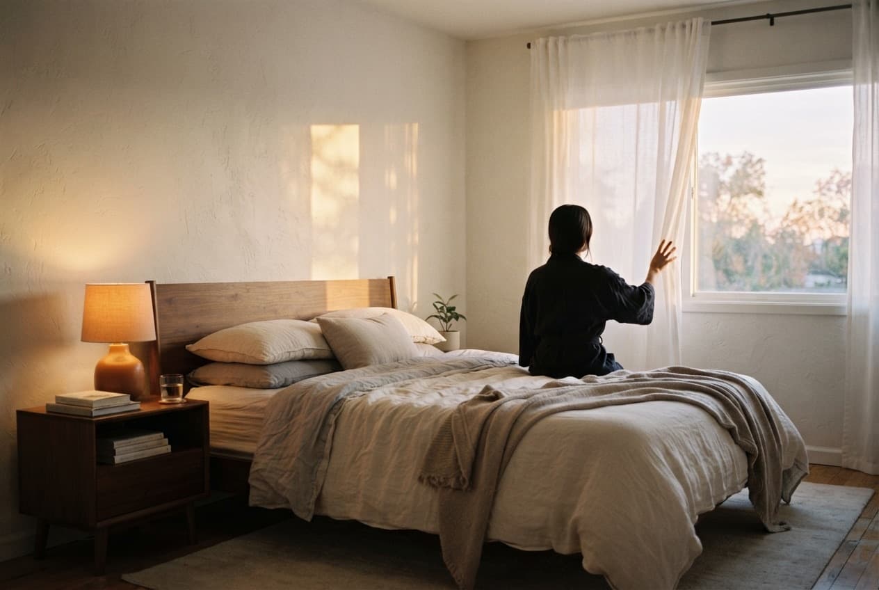 Gradual dawn in the bedroom: the light brightens smoothly instead of a sharp alarm