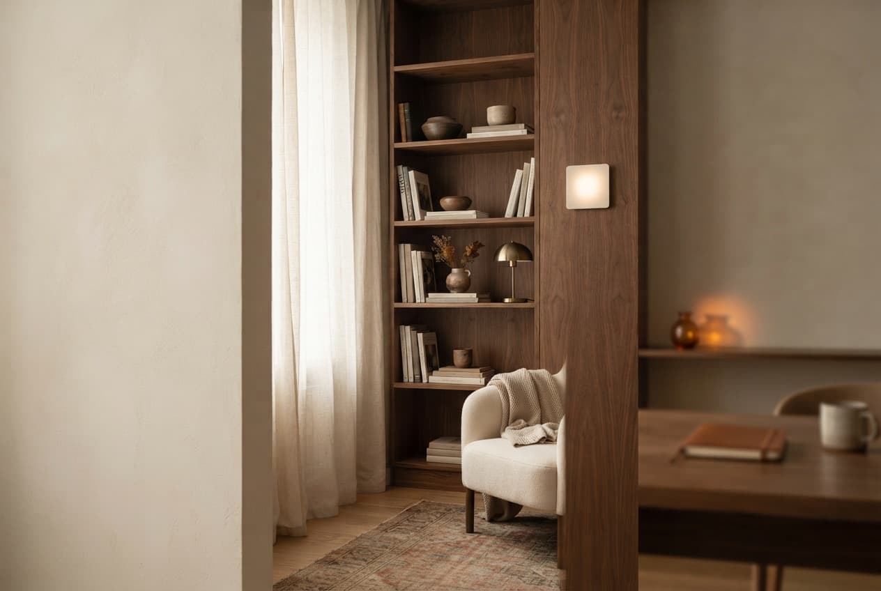 Office during the day: the wall thermostat maintains a stable temperature without drafts.