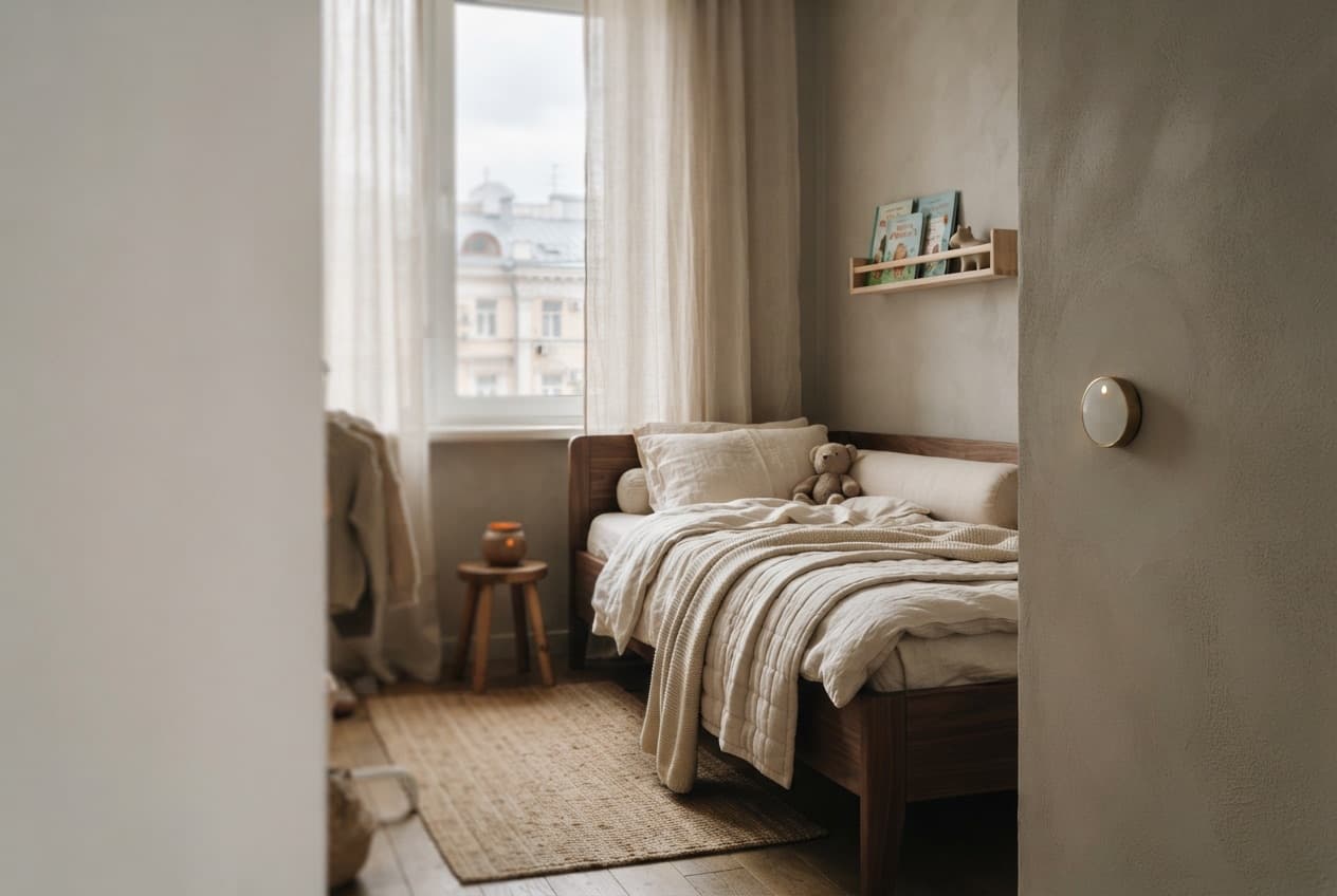 Thermostat on the nursery wall during the day — a comfortable temperature for every room