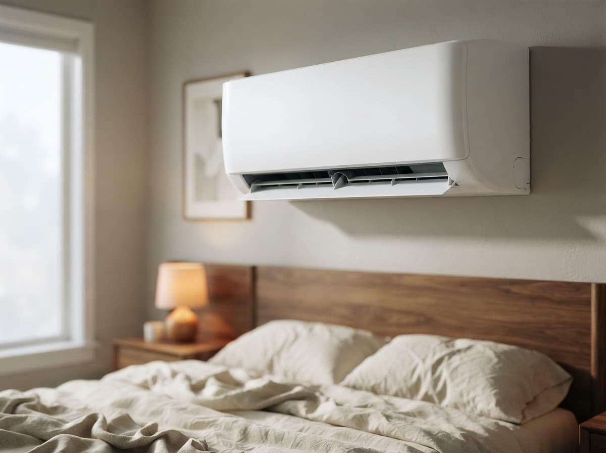 Detail of the ceiling-mounted air conditioner control module — operates via a presence sensor