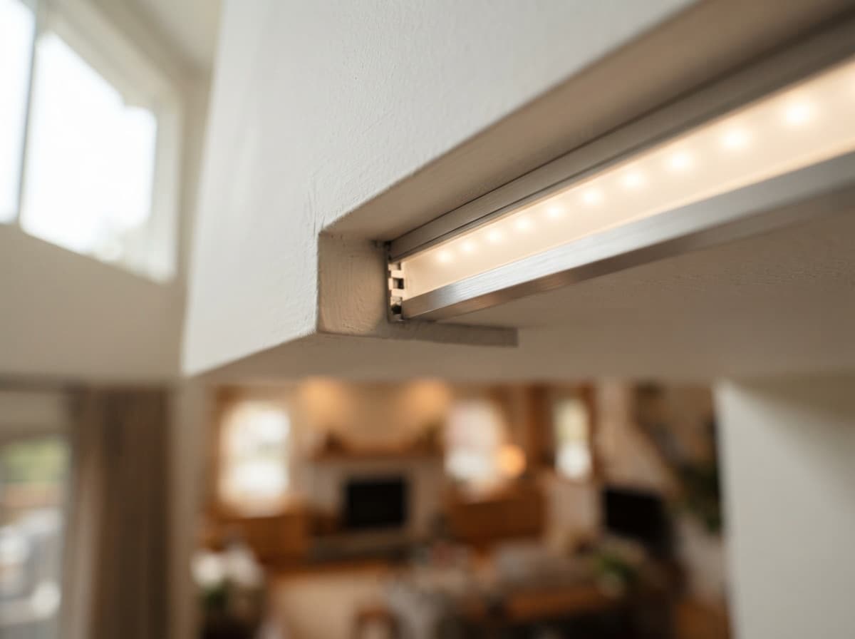 Detail of built-in architectural lighting in a ceiling niche — smooth brightness transition