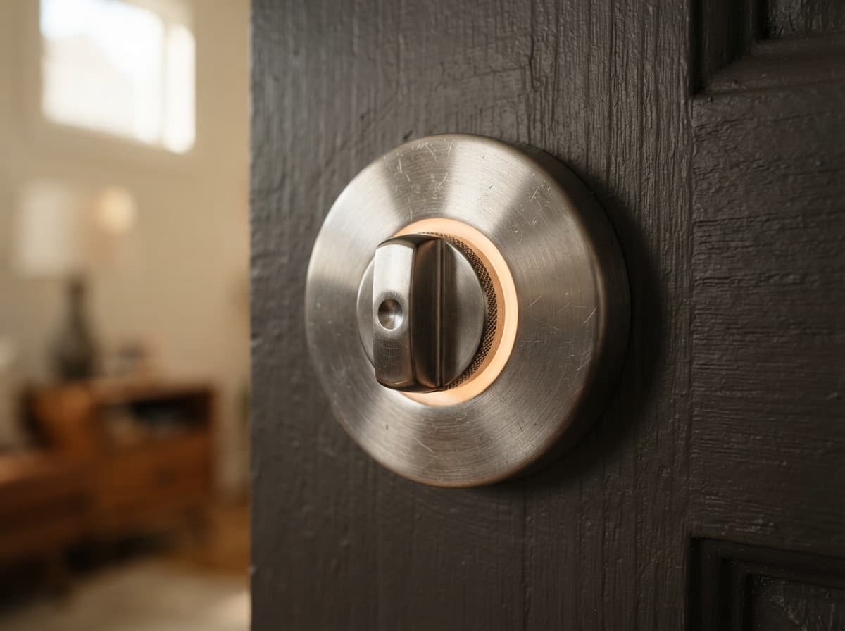 Close-up of a smart lock on a door — code, fingerprint, or phone instead of a key