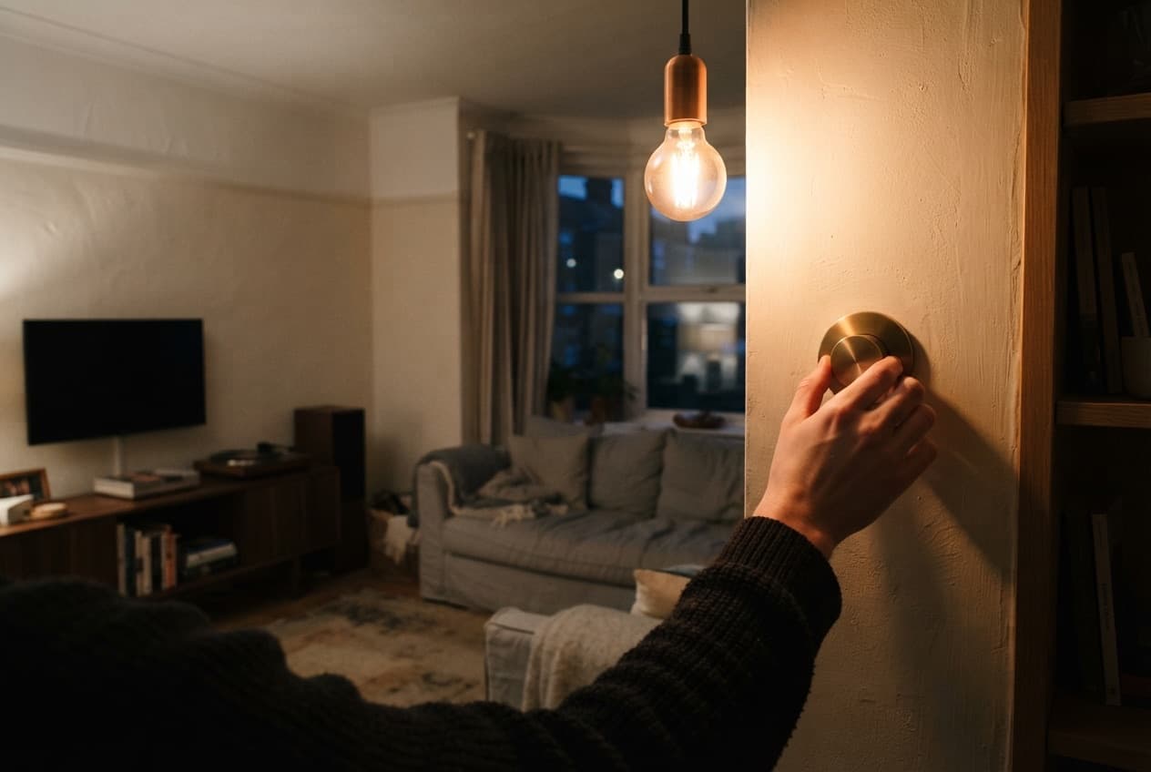 The living room is preparing for a movie night: the lights dim with a single hand gesture.