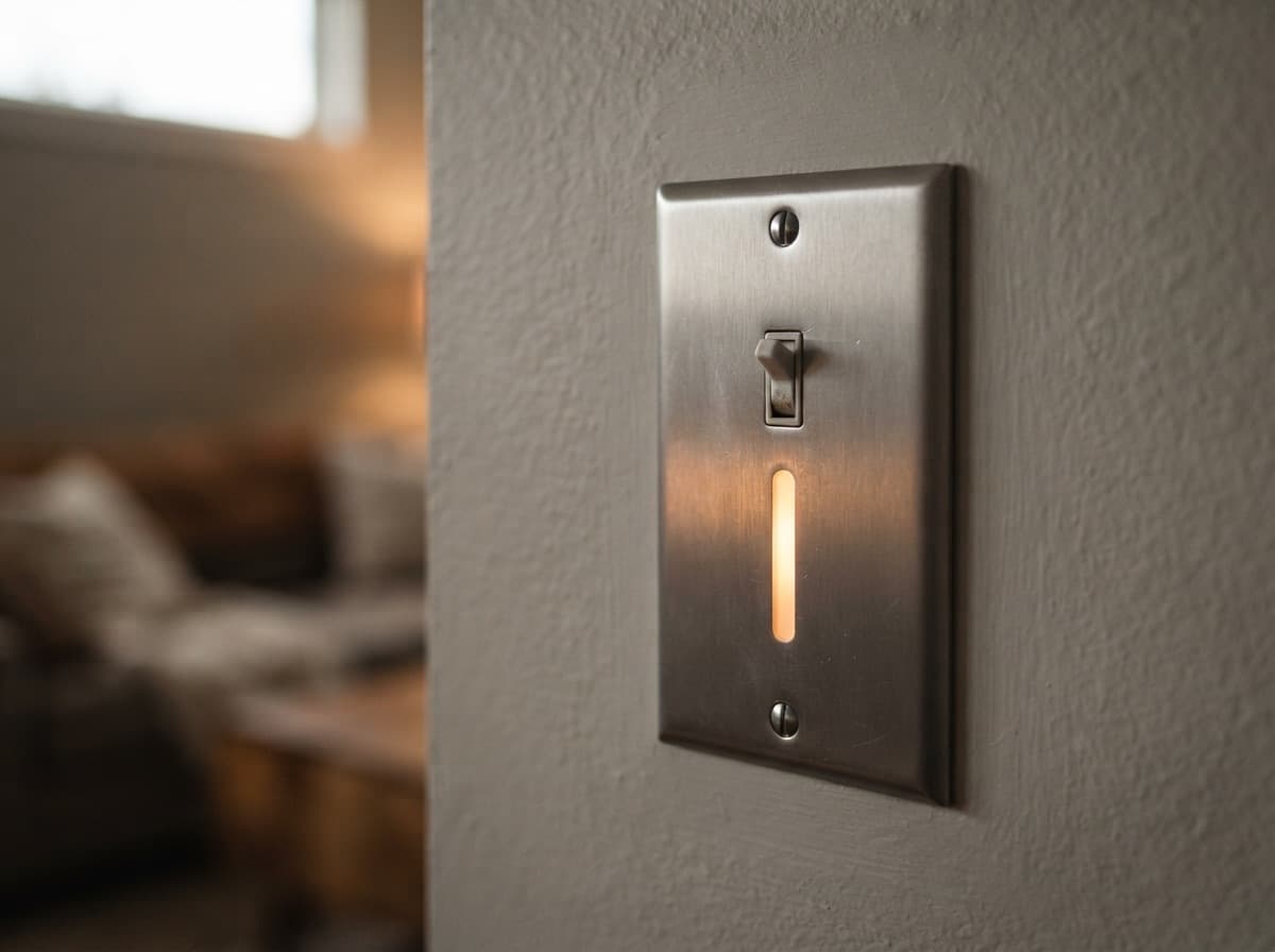 The living room wall dimmer gently lowers the light in the evening.