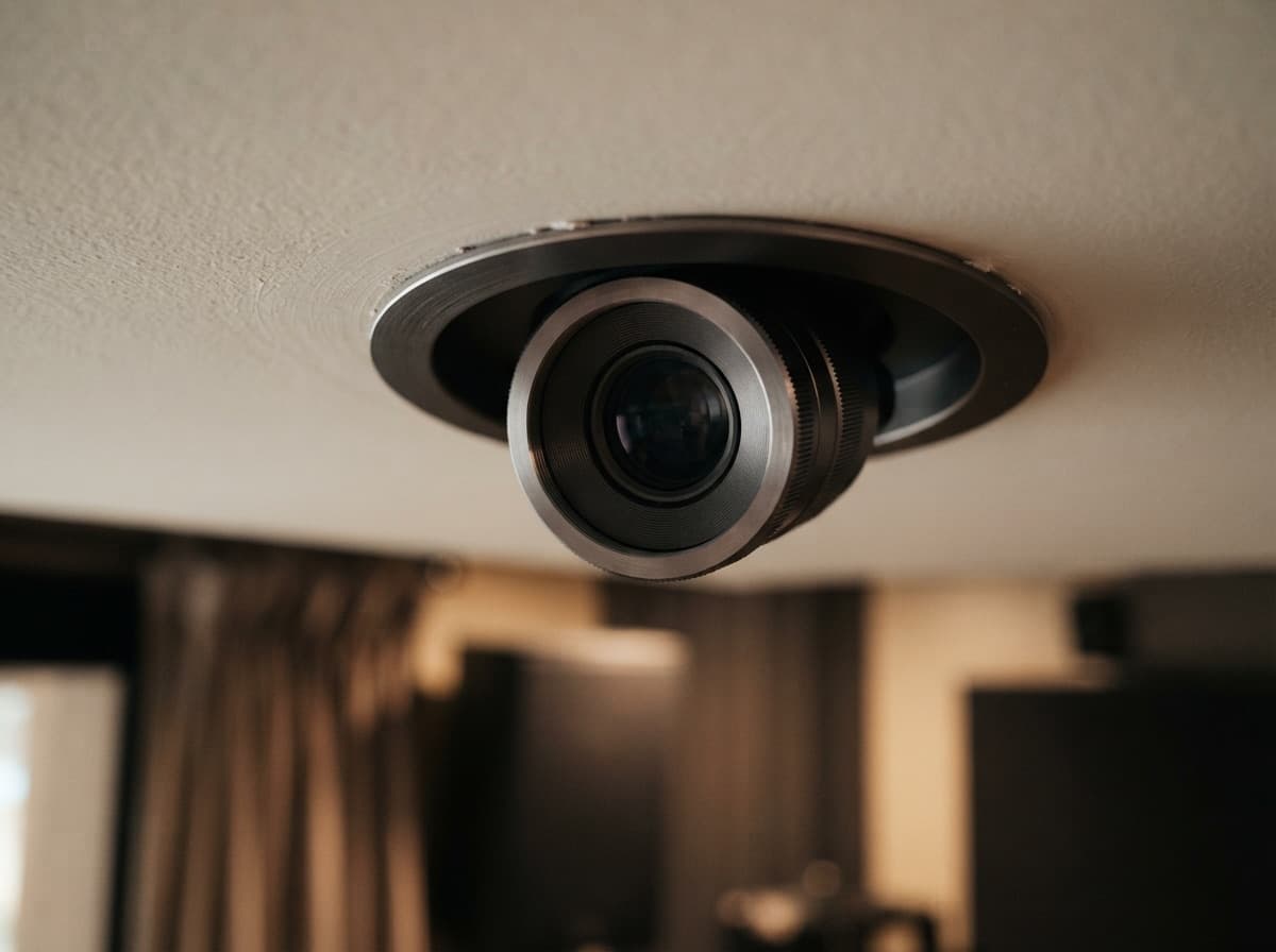 Ceiling projector detail for a home theater — screen off, ready for a scenario