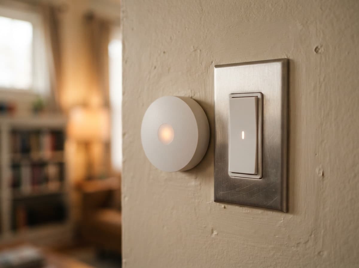 Sensor and dimmer side by side on the living room wall — devices from different categories within a single logic
