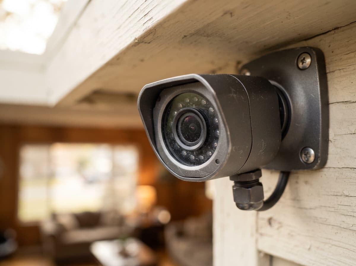 Close-up of the outdoor camera housing — protection from rain, snow, and frost